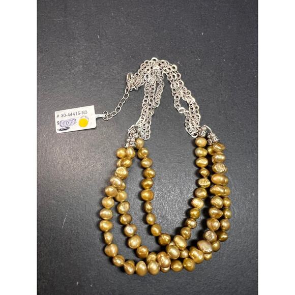 NEW golden green freshwater pearl and sterling silver necklace - Picture 7 of 14